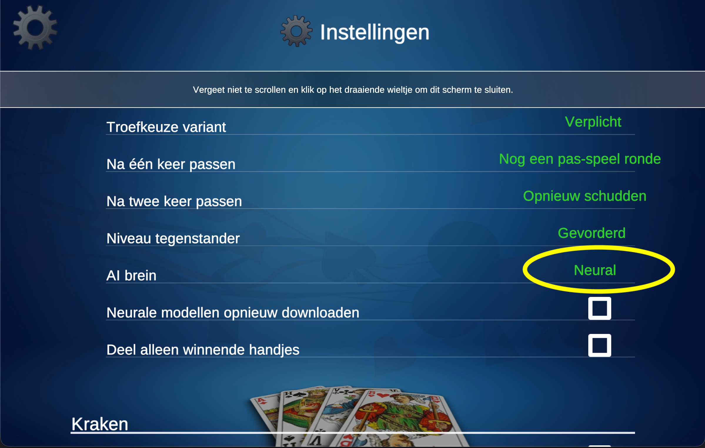 AI brein in de volledige instellingen